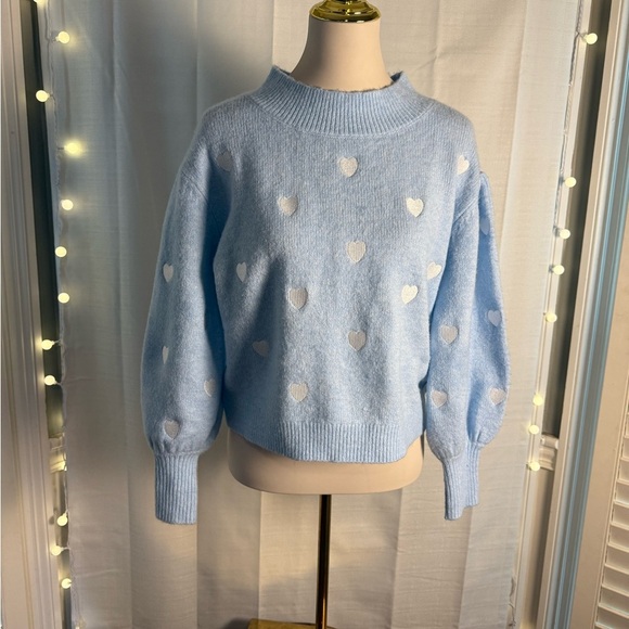 Sugarlips Light Blue Heart Pattern Sweater - Picture 1 of 9